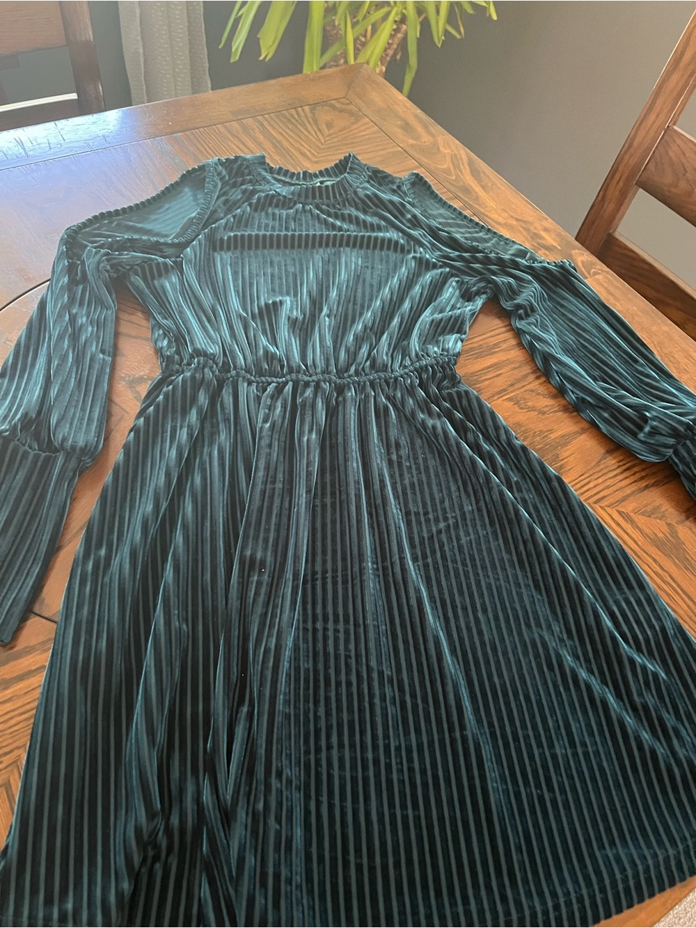 Emery Rose Blue Striped Velvet Fit & Flare Dress Crew Neck Long Sleeve S # 674